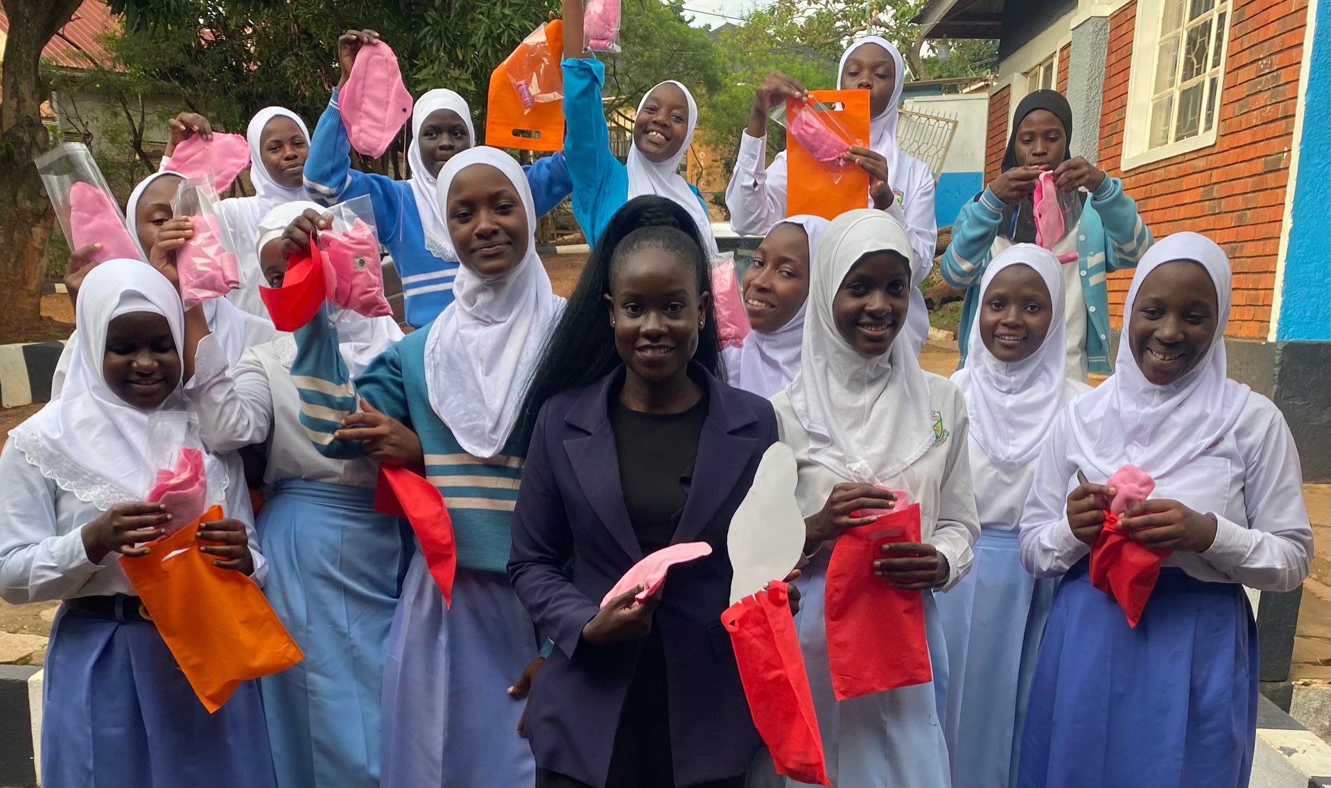Girls at Hukasa High School with their reusable pads